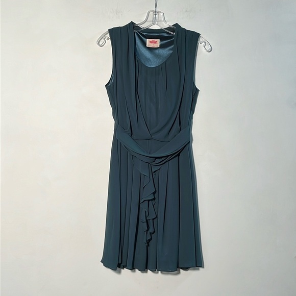 ORION LONDON Evergreen Sleeveless Scoop Ruffle Flounce Moody Party Dress SZ XS/S - Picture 1 of 16